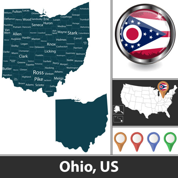 bundesstaat ohio - ohio map county cartography stock-grafiken, -clipart, -cartoons und -symbole