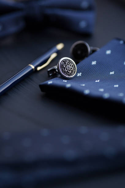 luxury men's cufflinks with pen stock photo