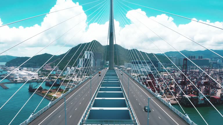 Drone view of Stonecutters Bridge and the Tsing sha highway