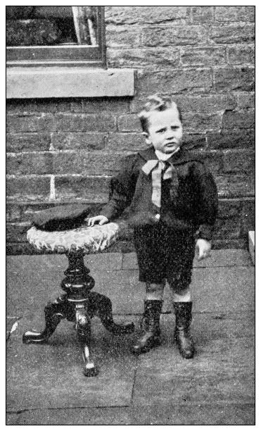 istock Antique dotprinted black and white photograph: Little boy 1292741373