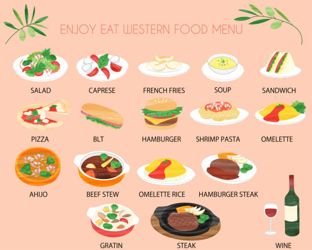 Western food menu line icon Western food vector icon illustration seafood gratin stock illustrations