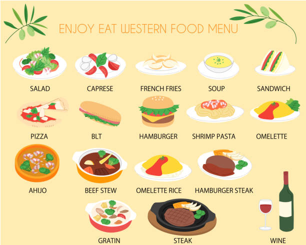 Western food menu line icon Western food vector icon illustration soup and sandwich stock illustrations