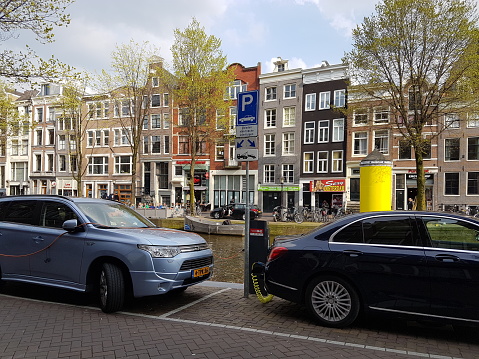 Electric vehicle charging station Convenient and fast roadside 04-14-2016 / Amsterdam, Netherlands