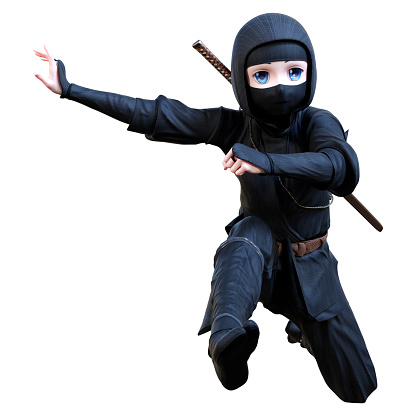 3D rendering of a cartoon ninja boy isolated on white background