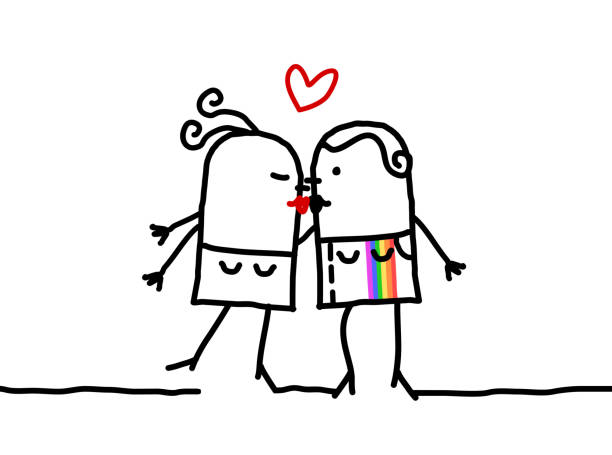 illustrazioni stock, clip art, cartoni animati e icone di tendenza di cartoon lesbiche donne coppia, baci e amore - homosexual human lips lesbian rainbow