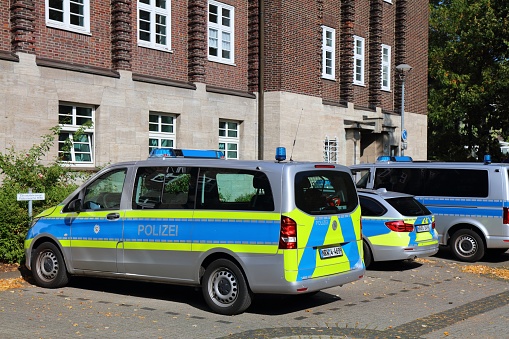 German police vehicle parked in Bochum. North Rhine-Westphalia Police (Polizei Nordrhein-Westfalen) employs 42,000 officers.