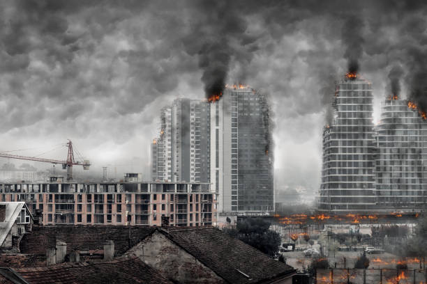 istock View of post-apocalyptic cityscape. Digital illustration 1292755590