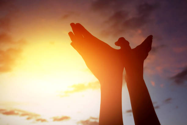 istock silhouette flying hand and freedom concept in sunset time 1292755676
