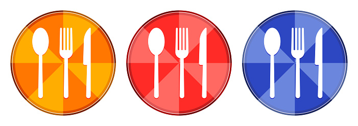 Cutlery icon isolated on burst light round button set illustration