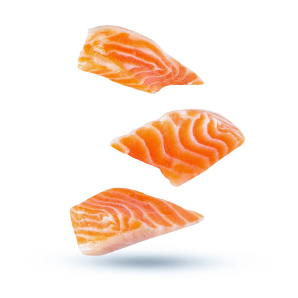 istock Fresh salmon Sliced uncooked. salmon Clipping Path on white isolated .Image stack Full depth of field macro 1292758182