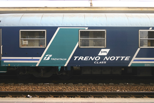 Rome, Italy - May 20, 2006: A night train wagon in service, with sleeping berths, of Trenitalia state company, early in the morning in the Brescia train station.