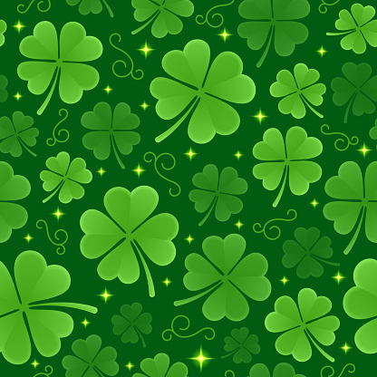 St. Patrick's Day four-leaf clover seamless repeating tileable background pattern.