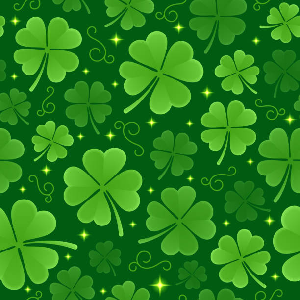 Seamless St. Patrick's Day Background Pattern St. Patrick's Day four-leaf clover seamless repeating tileable background pattern. pics for shamrocks to print stock illustrations
