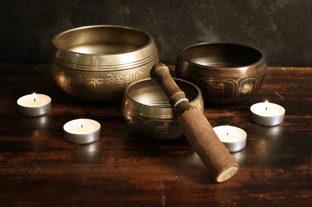 istock Tibetan singing bowls set with candles 1292761910