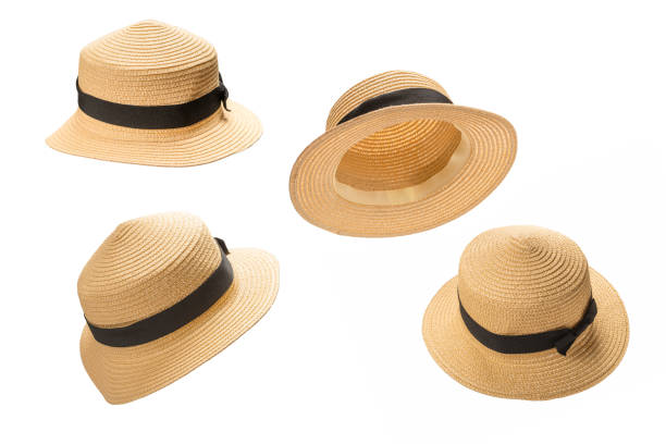 istock Straw hat with black bow isolated on white 1292764791