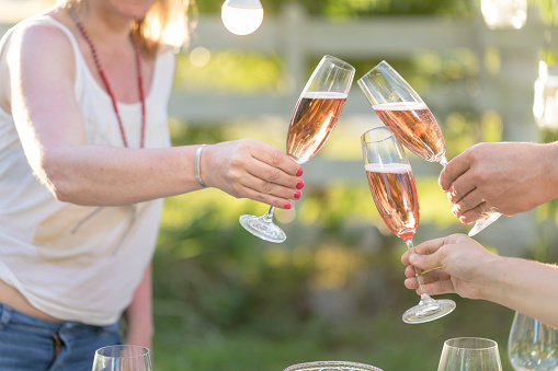 with champagne outdoors in the field