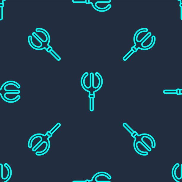 Green line Neptune Trident icon isolated seamless pattern on blue background. Vector Green line Neptune Trident icon isolated seamless pattern on blue background. Vector. greek god poseidon backgrounds stock illustrations