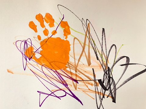 Orange toddler hand print with Scribble