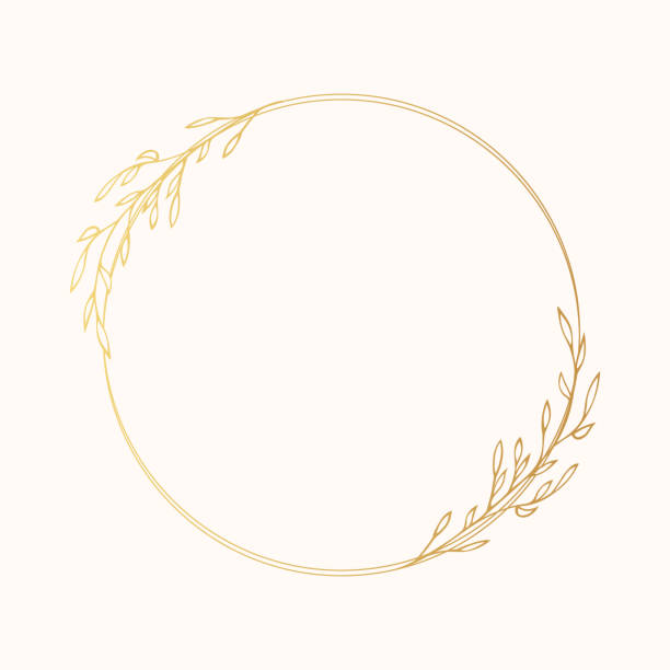 goldene blüte verzierten kranz mit rustikalem kraut oder brunch. floral gold runden rahmen für hochzeitskarte. vektor isoliert elegante laub grenze. - gold leaf backgrounds gold ornate stock-grafiken, -clipart, -cartoons und -symbole