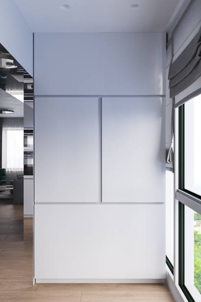 istock 3d render of a kitchen cabinet for making coffee. Modern interior design with a large panoramic window 1292772758