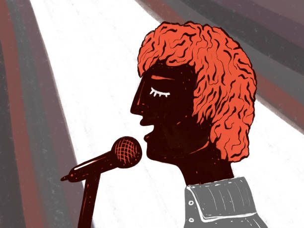 istock illustration of a red-haired singer with a microphone. Flat illustration in retro style 1292774602