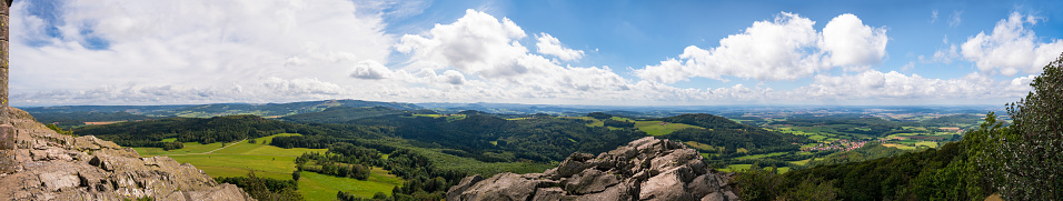 Panoramic view from Mileseburg mountain in Rhoen on summer day