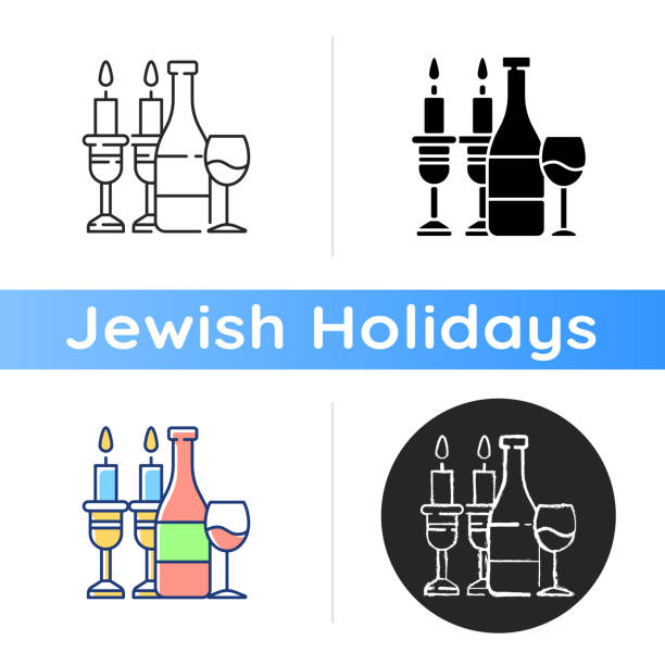 Kosher wine icon Kosher wine icon. Jewish holidays and rituals. Passover Seder. Festive meal. Grape juice. Sabbath dinner. Kosher food. Linear black and RGB color styles. Isolated vector illustrations kosher logo stock illustrations