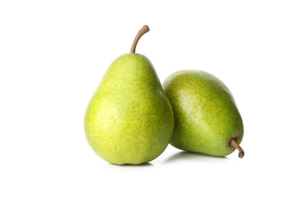 istock Fresh green pears isolated on white background 1292778786