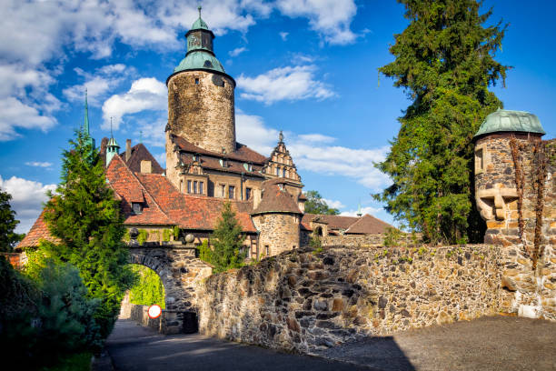 Czocha, Poland - August 13, 2012: Entrance to the defensive Czocha castle in Dolnoslaskie province, Poland. Stone built Castle was created as a border fortress in years 1241-1247