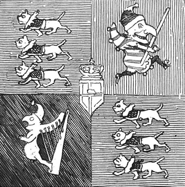 istock British satire comic caricatures illustrations - coat of arms with punch puppet 1292782137
