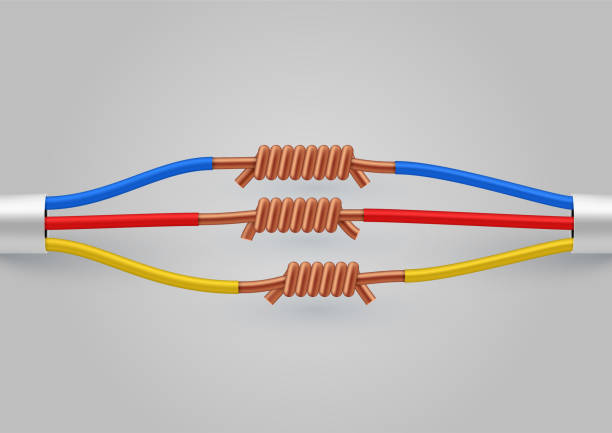 Tied electrical bright cables or wires bundle Tied electrical bright cables or wires bundle. Electric cord color bunch, connection tool technology. Vector illustration copper cable stock illustrations