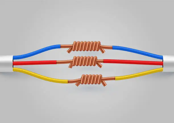 Vector illustration of Tied electrical bright cables or wires bundle