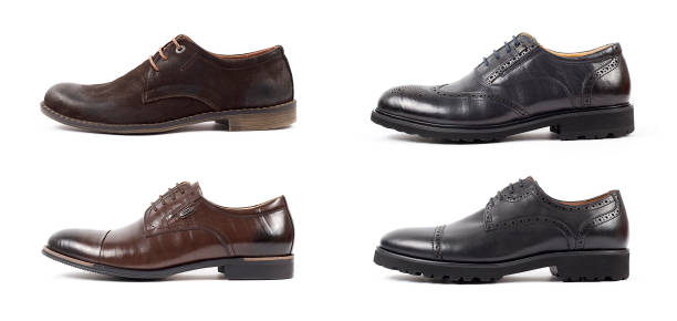 istock Classic male black leather shoe isolated on a white background 1292783632