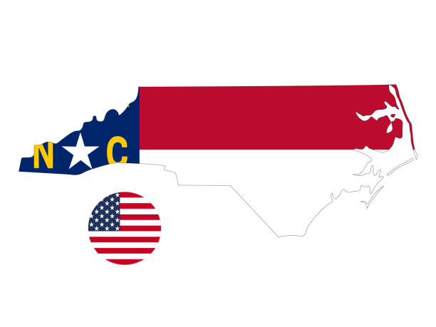 istock North Carolina map and flag with American flag 1292787765