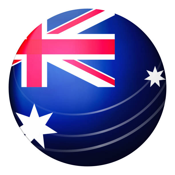 istock Glass light ball with flag of Australia. Round sphere, template icon. Australian national symbol. Glossy realistic ball, 3D abstract vector illustration highlighted on a white background. Big bubble. 1292792575