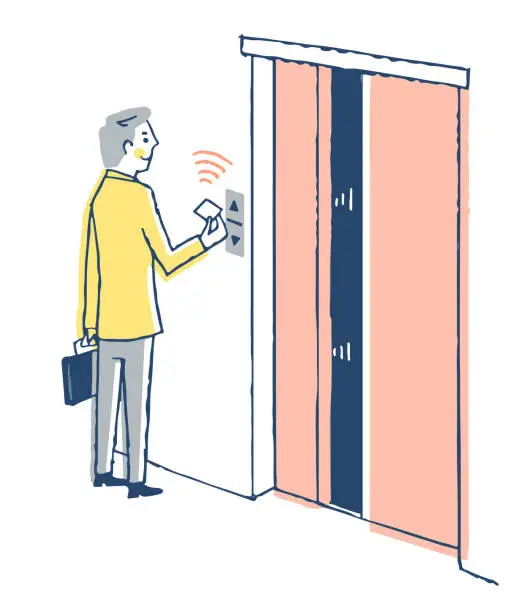 Vector illustration of Non-contact switch automatic opening and closing elevator