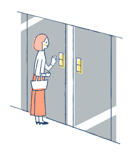 бесконтактный переключатель бесконтактная автоматическая дверь - door opening women doorway stock illustrations