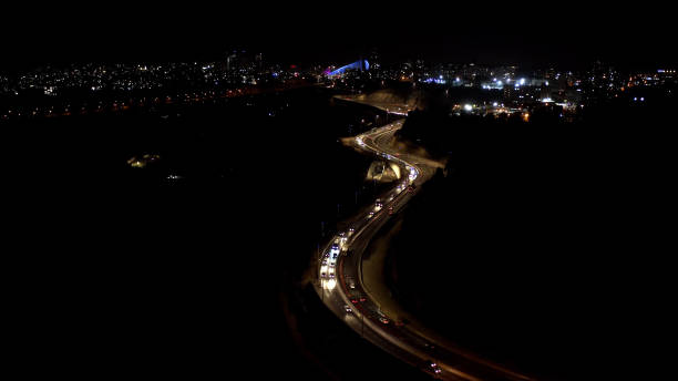 Jerusalem Main entrance highway 1 at night, Aerial view