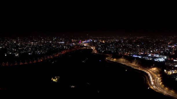 istock Jerusalem Main entrance highway 1 at night, Aerial view 1292798903