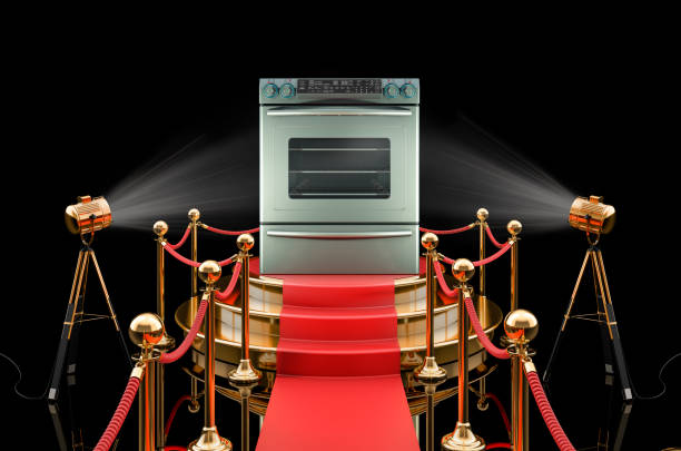 istock Podium with electric slide-in convection range, 3D rendering isolated on black background 1292799146