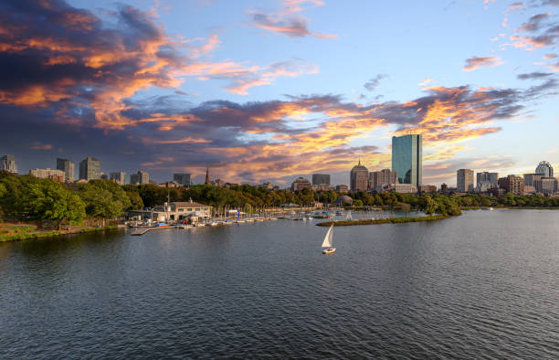 Panoramic view of Boston downtown and historic center from the landmark Longfellow bridge over Charles River Panoramic view of Boston downtown and historic center from the landmark Longfellow bridge over Charles River. cambridge massachusetts stock pictures, royalty-free photos & images