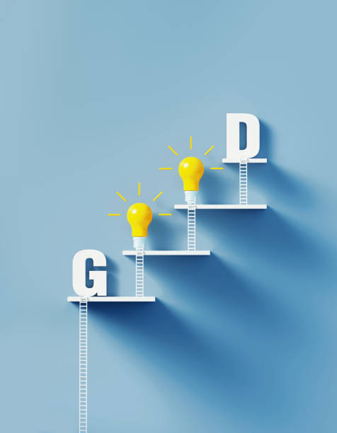 istock White Ladders and Yellow Lightbulbs Write Good on Blue Wall 1292805724