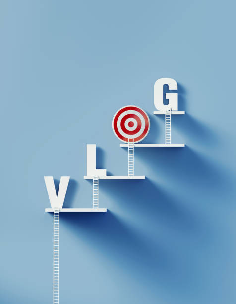 istock White Ladders Lean over A Bull's Eye Target and Write Vlog on Blue Wall 1292807325