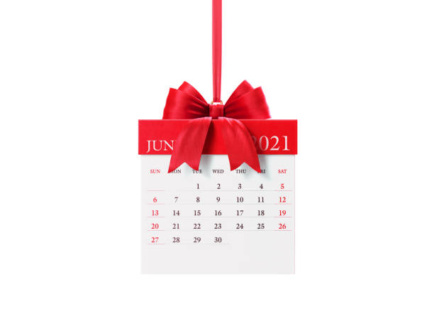 istock 2021 Monthly Red Gift Box Shaped Calendar: June 1292814158