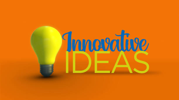 istock 4K 3D Lightbulbs with innovative ideas text on orange background. idea concept. 3D Animation 1292817873