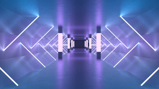 istock Futuristic Dark Tunnel with Neon Lights 1292818829