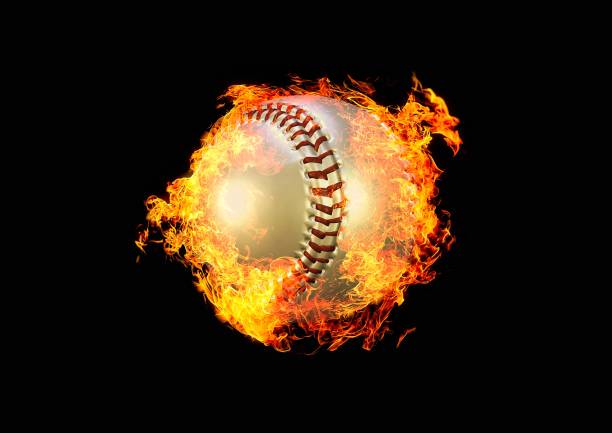 istock 3D illustration of a burning flame baseball ball 1292819512