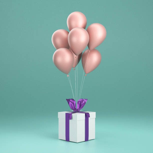 istock Gift Box with Ribbon and Balloons 1292821004