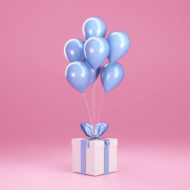 istock Gift Box with Ribbon and Balloons 1292821005