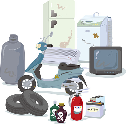Illustration set of garbage that is difficult to dispose of